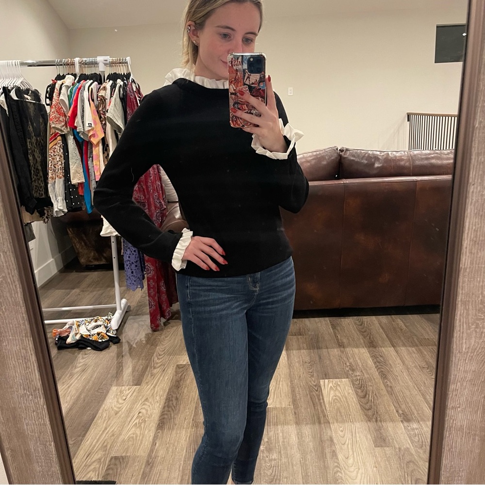 Chic Black Sweater with Ruffle Details